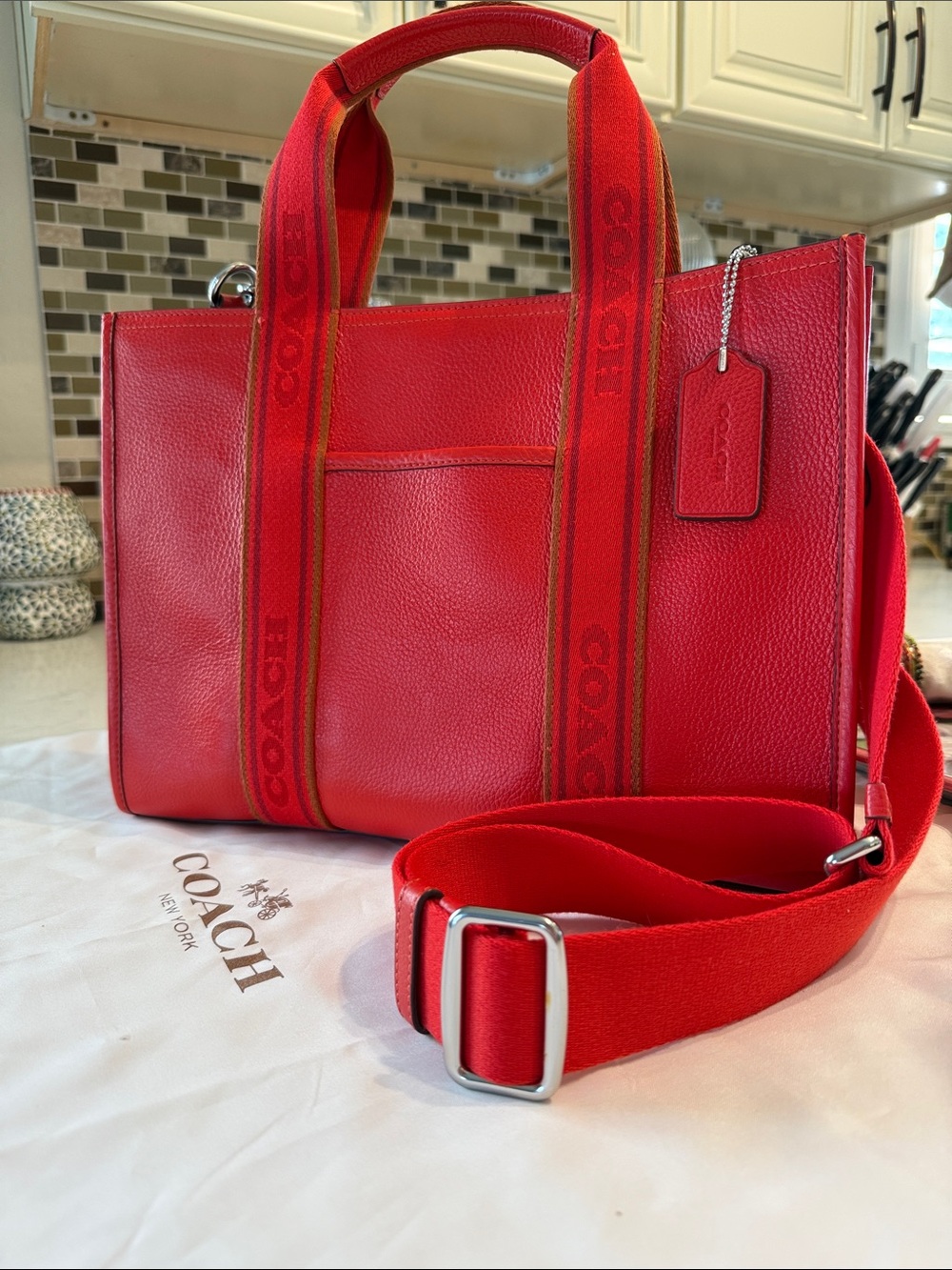 Coach Red Leather Tote Bag